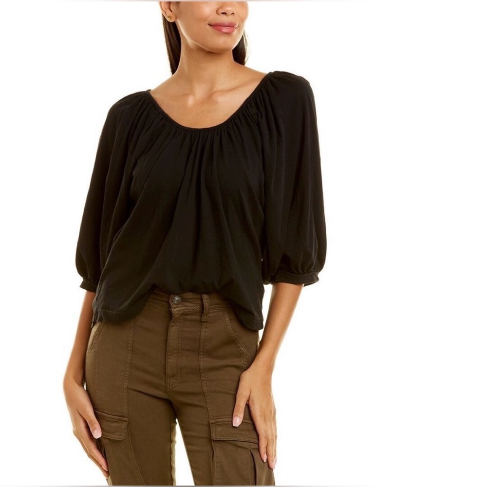 Joie Otisse Black Puffed Sleeved Cotton Top, size M